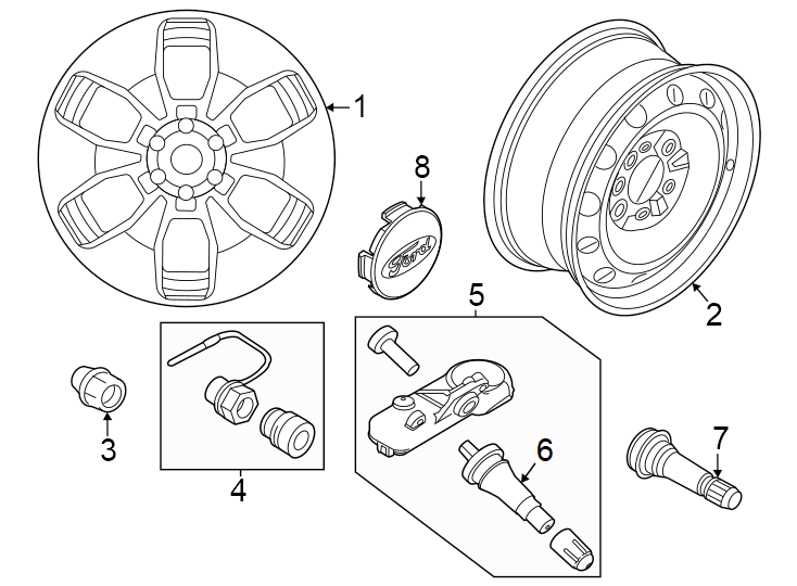 Diagram Wheels. for your 2023 Ford Mustang 2.3L EcoBoost A/T EcoBoost Coupe 