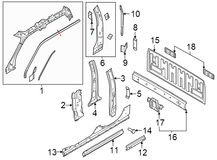 Diagram Cab. Back panel. Hinge pillar. for your 2021 Ford F-150 3.5L PowerBoost V6 FULL HYBRID EV-GAS (FHEV) A/T 4WD XLT Extended Cab Pickup Fleetside 