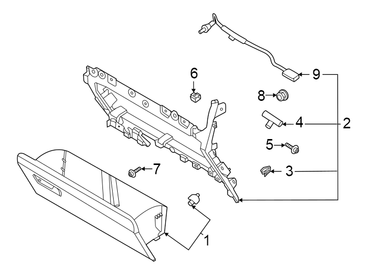 Instrument panel. Glove box. Diagram