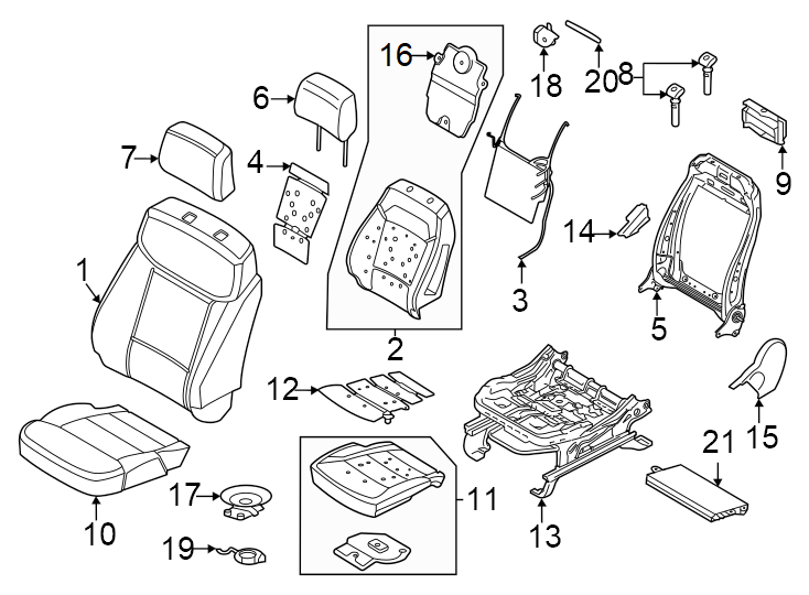 Diagram Seats & tracks. Passenger seat components. for your Ford F-150 Lightning  