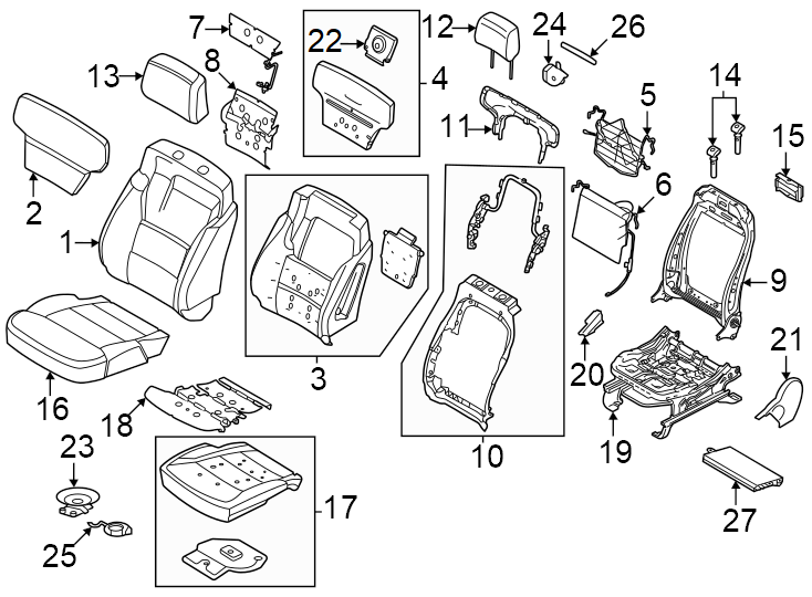 Diagram Seats & tracks. Passenger seat components. for your 2023 Ford Transit Connect 2.5L Duratec A/T XL Mini Cargo Van 