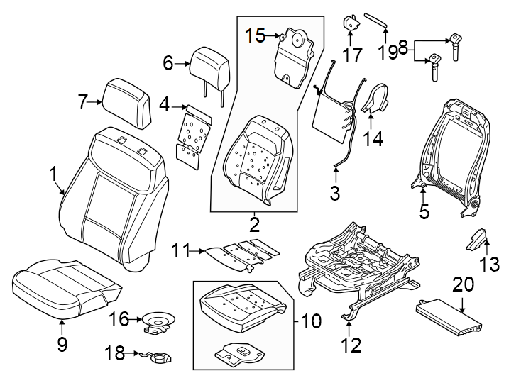 Diagram Seats & tracks. Driver seat components. for your Ford F-150 Lightning  