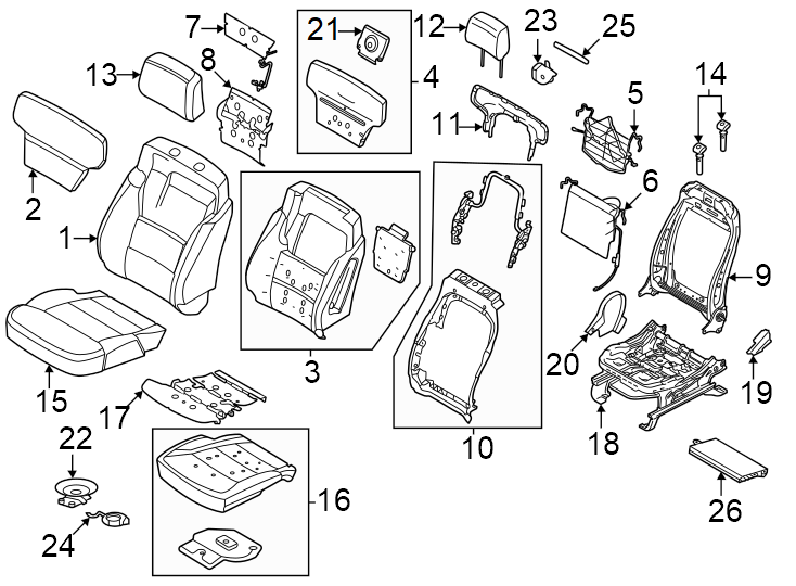 Diagram Seats & tracks. Driver seat components. for your 2023 Ford Transit Connect 2.5L Duratec A/T XL Mini Cargo Van 