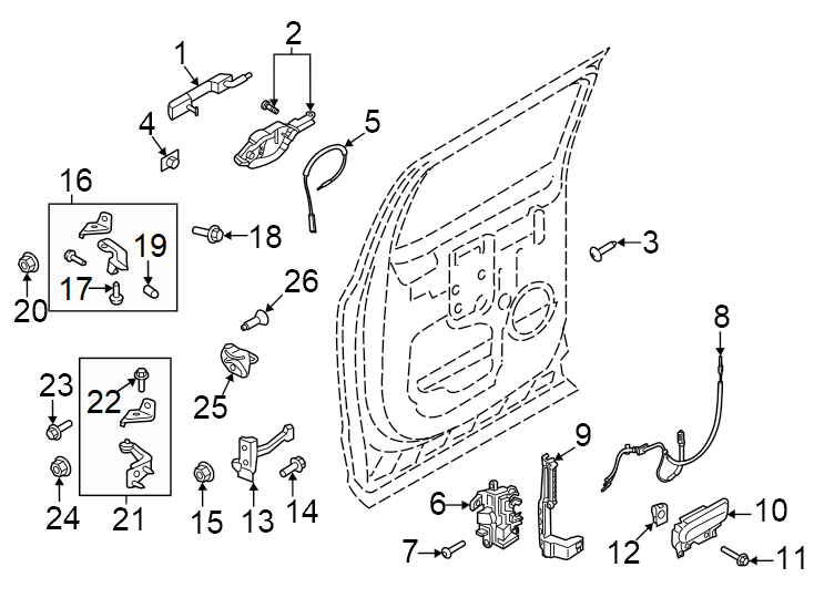 Diagram Rear door. Lock & hardware. for your 1997 Ford F-150   