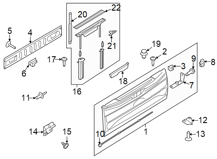 Diagram Tail gate. for your 2017 Ford F-350 Super Duty 6.7L Power-Stroke V8 DIESEL A/T 4WD XL Extended Cab Pickup Fleetside 