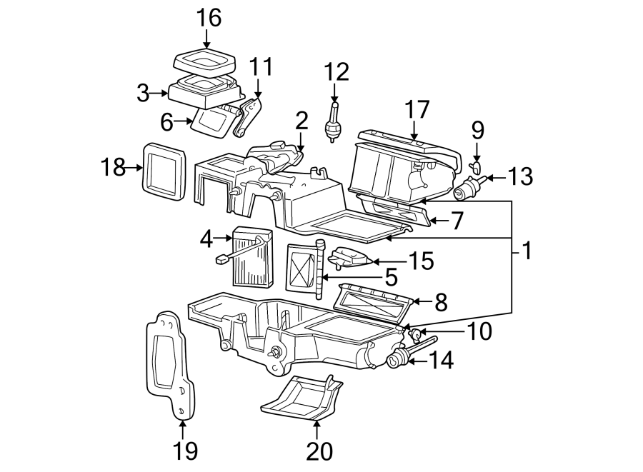 Diagram AIR CONDITIONER & HEATER. HEATER COMPONENTS. for your 2003 Ford Taurus   