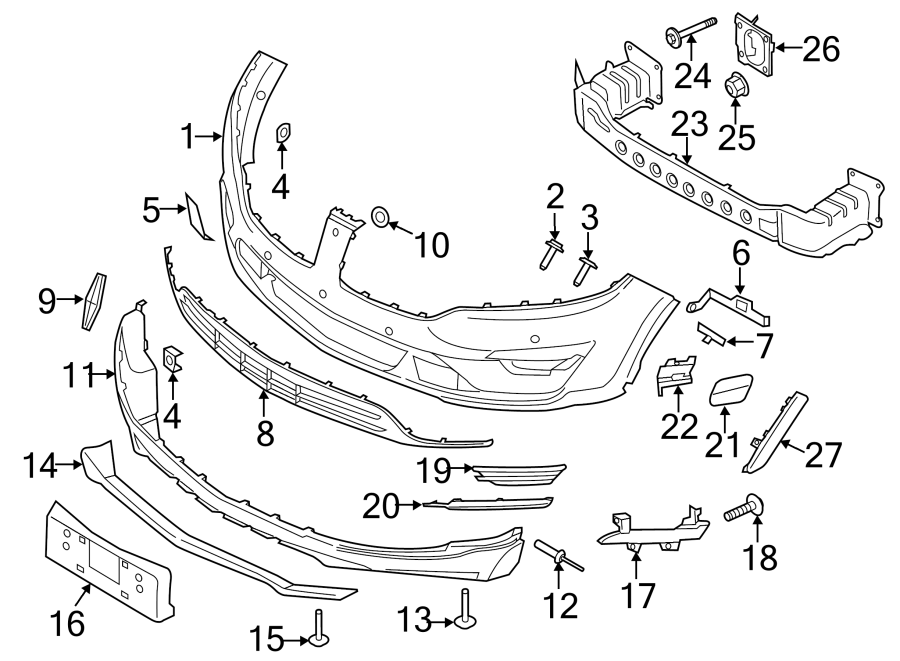 FRONT BUMPER & GRILLE. BUMPER & COMPONENTS. Diagram