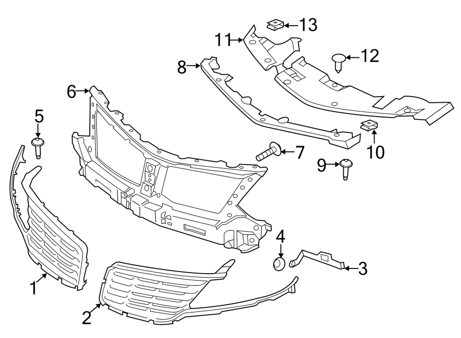 Diagram FRONT BUMPER & GRILLE. GRILLE & COMPONENTS. for your 2020 Ford F-150 2.7L EcoBoost V6 A/T RWD XLT Standard Cab Pickup Fleetside 