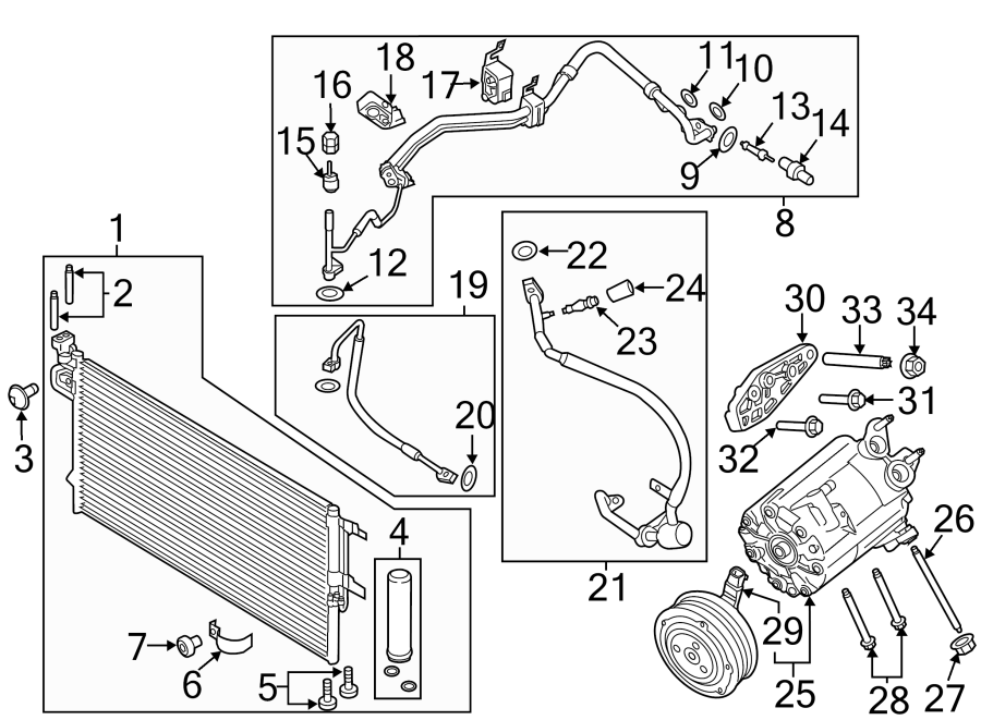 Diagram AIR CONDITIONER & HEATER. COMPRESSOR & LINES. CONDENSER. for your 2024 Ford F-150  XLT Extended Cab Pickup Fleetside 