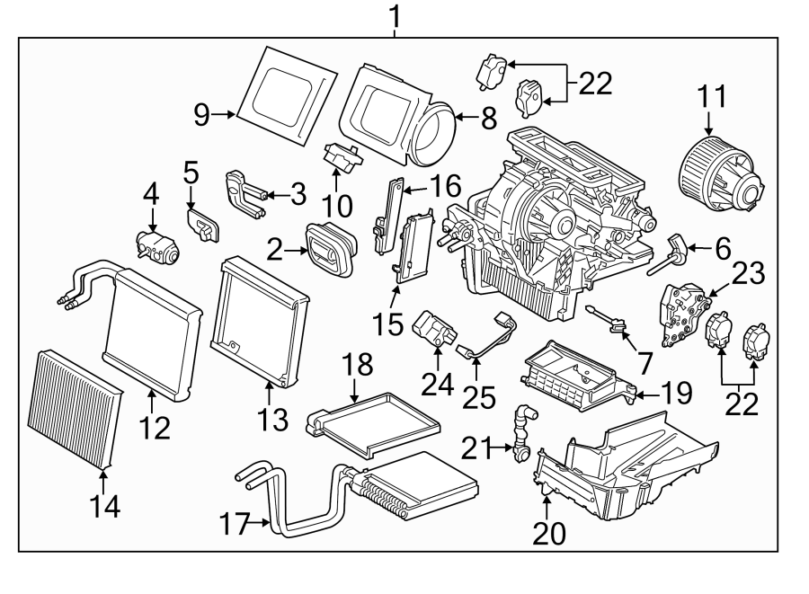 Diagram AIR CONDITIONER & HEATER. EVAPORATOR & HEATER COMPONENTS. for your 2004 Ford Escape   