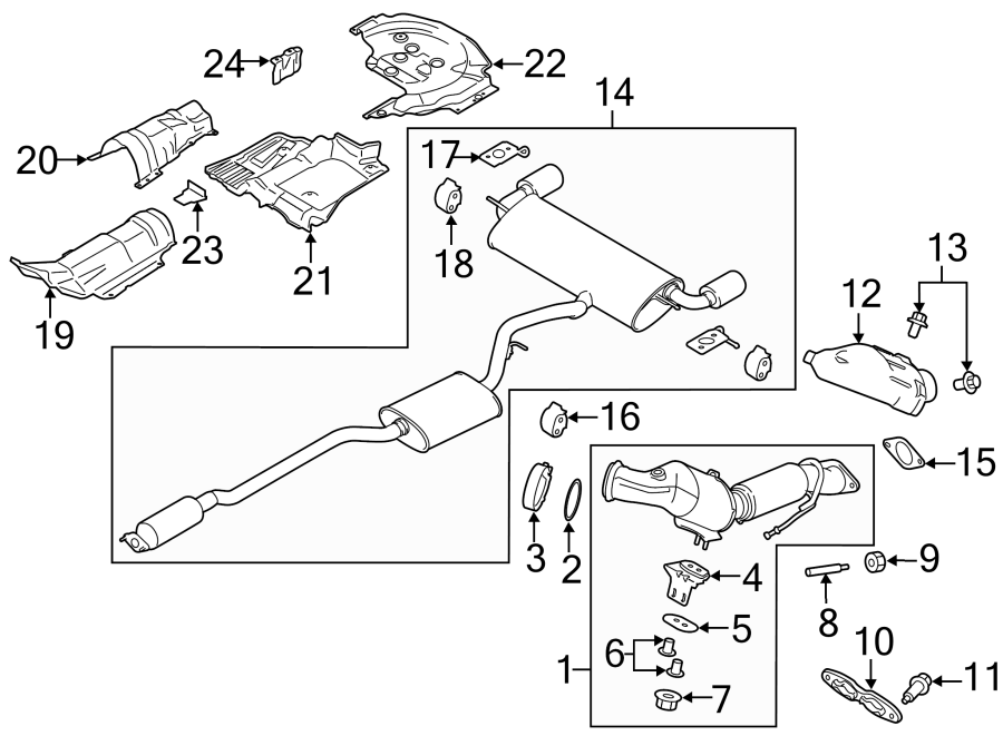 Diagram EXHAUST SYSTEM. EXHAUST COMPONENTS. for your 2017 Ford F-150  Platinum Crew Cab Pickup Fleetside 