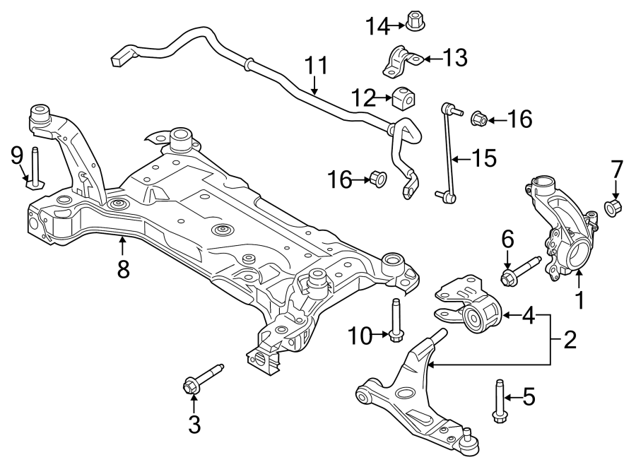 Diagram FRONT SUSPENSION. SUSPENSION COMPONENTS. for your 2015 Lincoln MKZ Hybrid Sedan  