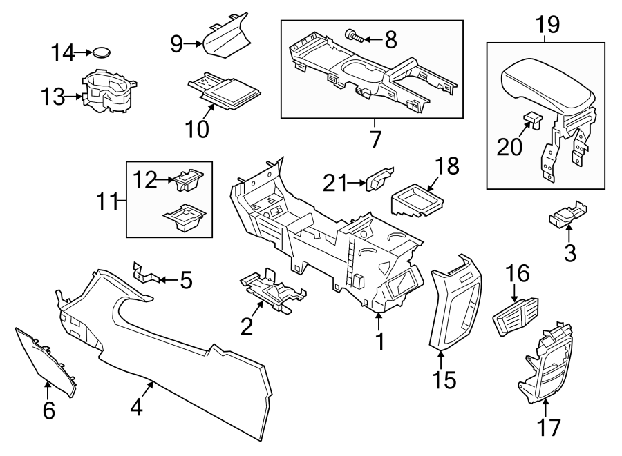Diagram CENTER CONSOLE. for your 2017 Ford Mustang   