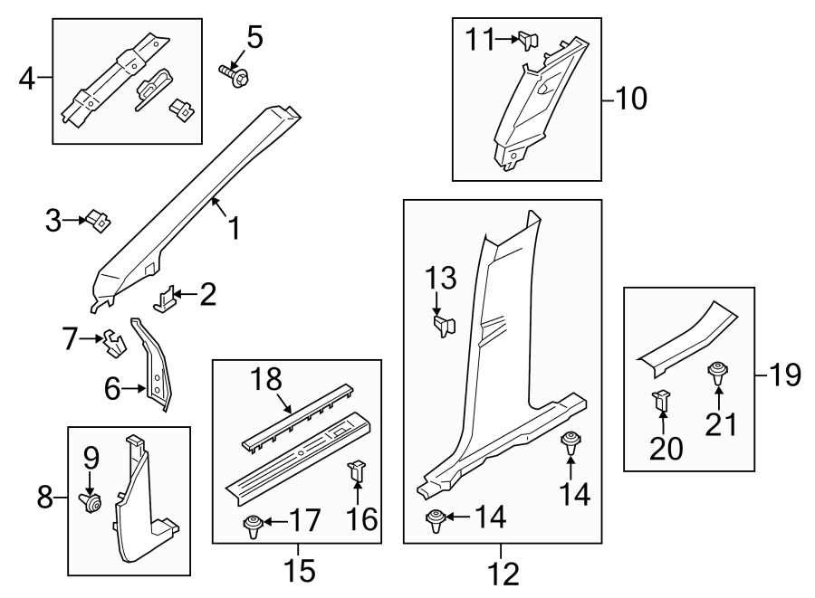 Diagram PILLARS. ROCKER & FLOOR. INTERIOR TRIM. for your 2016 Ford F-150 5.0L V8 FLEX A/T RWD XL Standard Cab Pickup Fleetside 