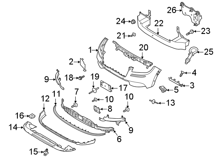 Diagram FRONT BUMPER & GRILLE. BUMPER & COMPONENTS. for your 2019 Lincoln MKZ Hybrid Sedan  