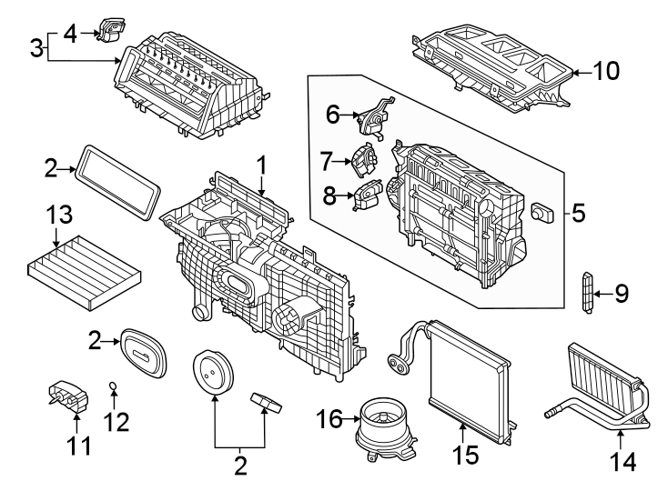 Diagram Air conditioner & heater. Evaporator & heater components. for your 2009 Ford Expedition   