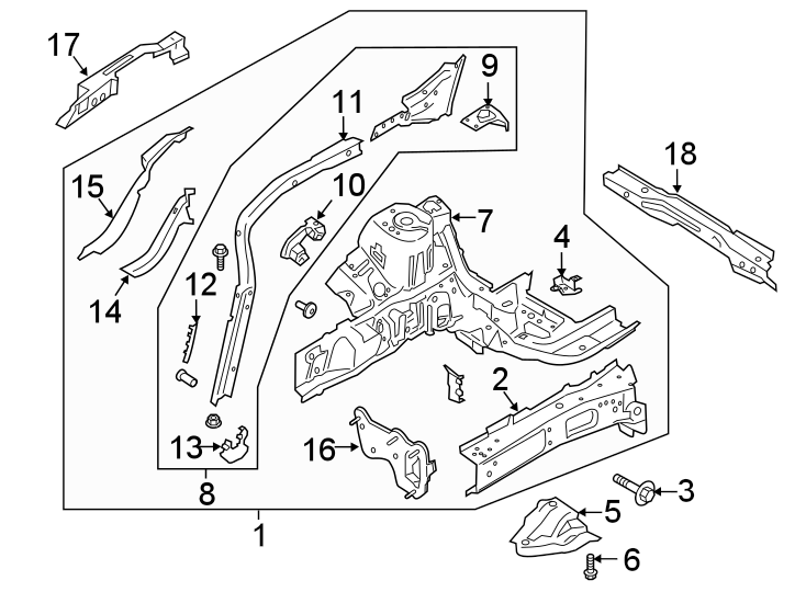 Diagram FENDER. STRUCTURAL COMPONENTS & RAILS. for your 1986 Ford Bronco   