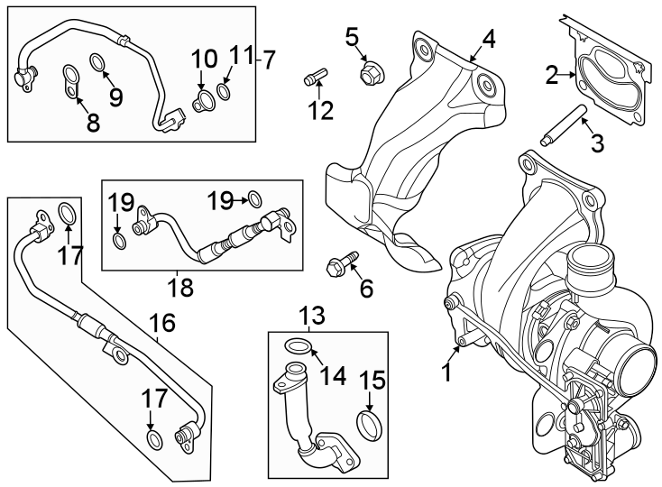 Diagram ENGINE / TRANSAXLE. TURBOCHARGER & COMPONENTS. for your 1993 Ford Bronco   