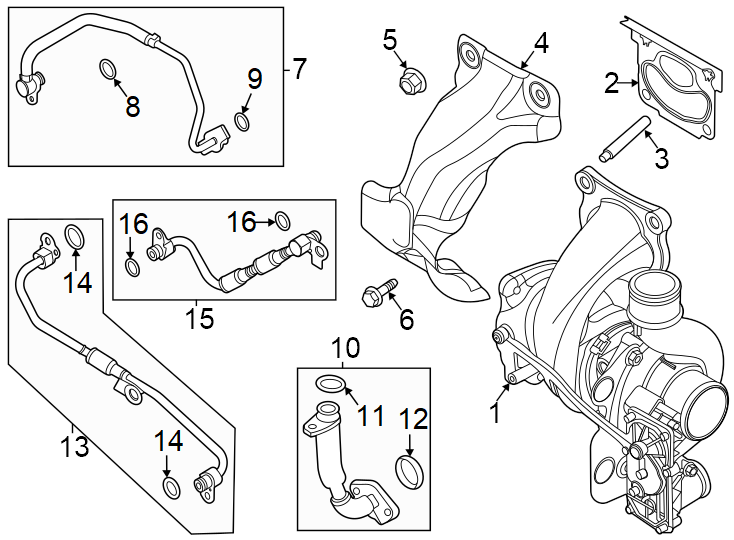 Diagram Engine / transaxle. Turbocharger & components. for your 2019 Lincoln MKZ Hybrid Sedan  