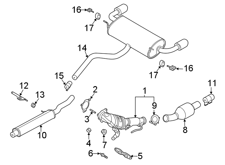 Diagram Exhaust system. Exhaust components. for your 2016 Ford F-150  XLT Crew Cab Pickup Fleetside 