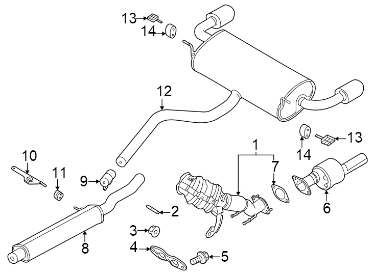 Diagram Exhaust system. Exhaust components. for your 2019 Ford F-150 2.7L EcoBoost V6 A/T RWD XLT Extended Cab Pickup Fleetside 