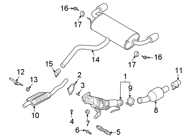 Diagram Exhaust system. Exhaust components. for your 2017 Ford F-150  Platinum Crew Cab Pickup Fleetside 