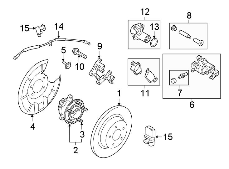 Diagram Rear suspension. Brake components. for your 2015 Lincoln MKZ Black Label Sedan  