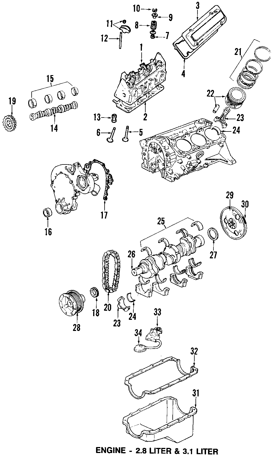 Diagram CAMSHAFT & TIMING. CRANKSHAFT & BEARINGS. CYLINDER HEAD & VALVES. LUBRICATION. MOUNTS. PISTONS. RINGS & BEARINGS. for your 2005 Chevrolet Monte Carlo   