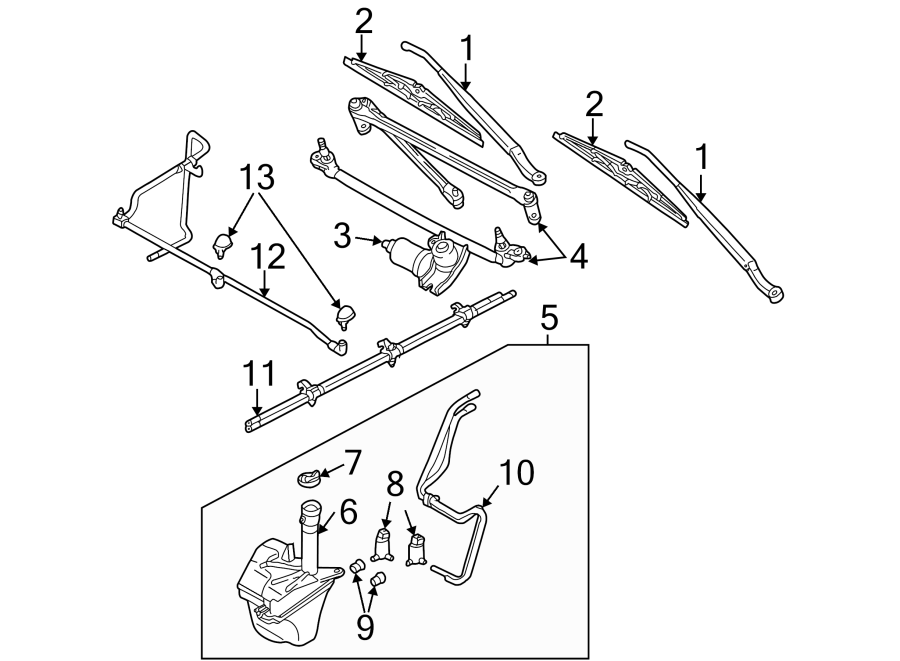 Diagram WIPER & WASHER COMPONENTS. for your 2013 Ford F-150 3.7L V6 FLEX A/T 4WD STX Extended Cab Pickup Fleetside 