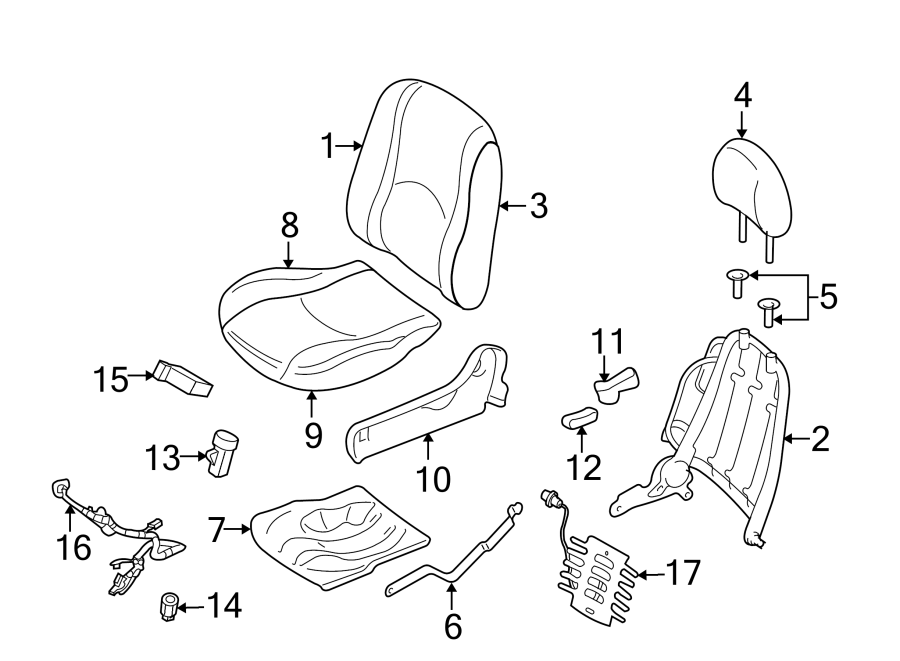 Diagram SEATS & TRACKS. FRONT SEAT COMPONENTS. for your 2008 Ford Focus   