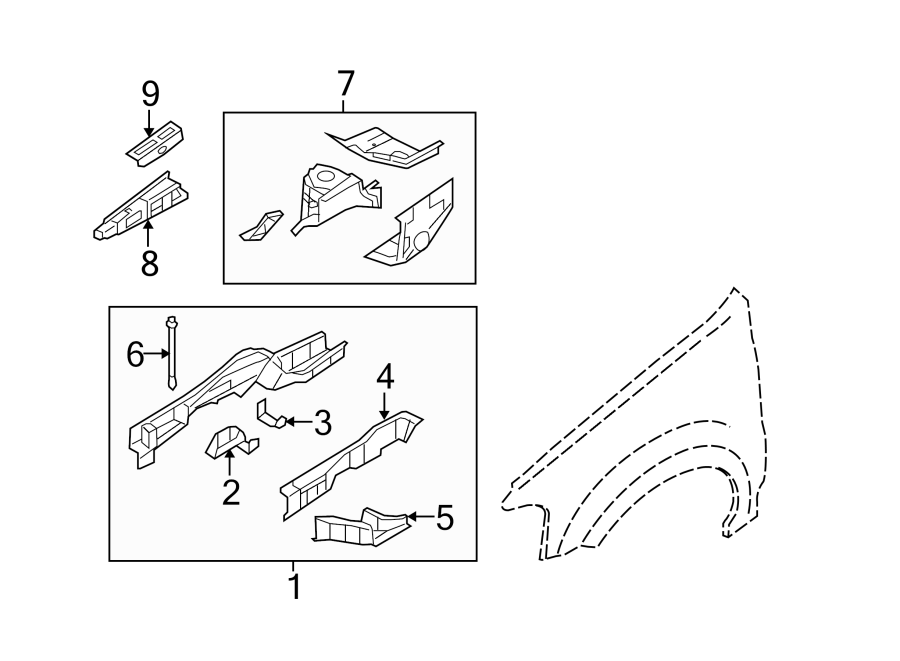 Diagram FENDER. STRUCTURAL COMPONENTS & RAILS. for your 2017 Lincoln MKZ Reserve Sedan 3.0L EcoBoost V6 A/T AWD 