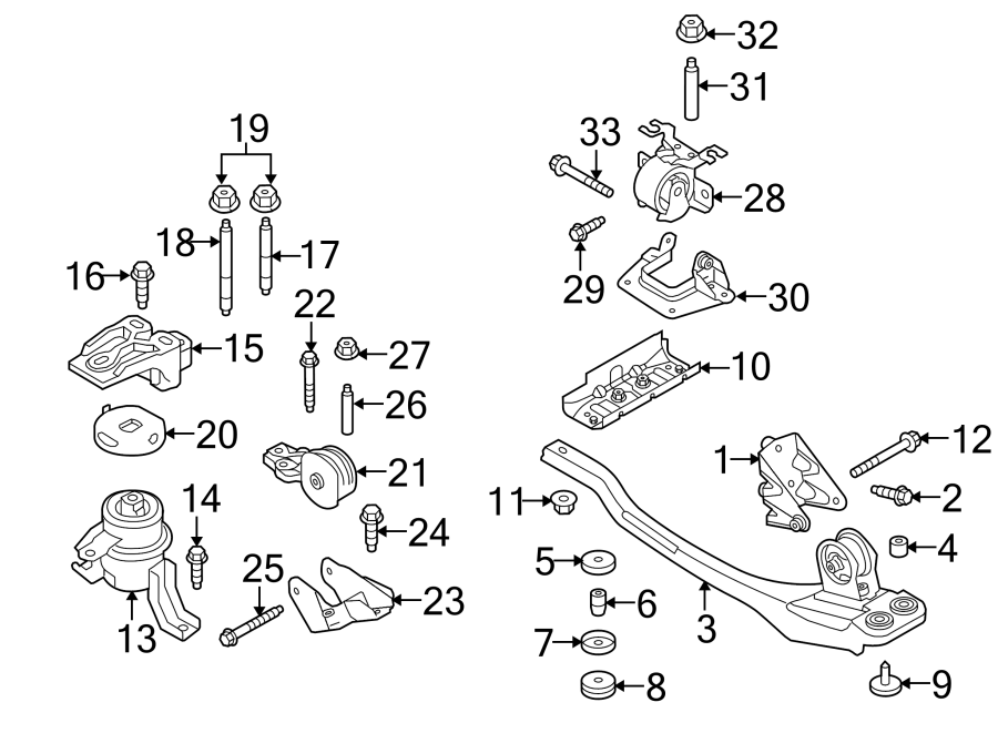 Diagram ENGINE / TRANSAXLE. ENGINE & TRANS MOUNTING. for your 2014 Ford Focus   