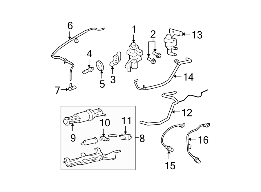 Diagram EMISSION SYSTEM. EMISSION COMPONENTS. for your 2014 Lincoln MKZ Hybrid Sedan  