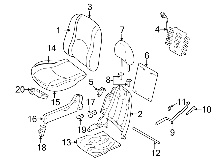 Diagram SEATS & TRACKS. FRONT SEAT COMPONENTS. for your 2016 Lincoln MKX   