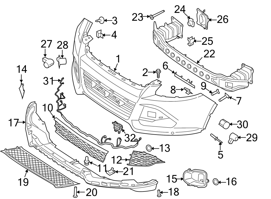 Diagram FRONT BUMPER & GRILLE. BUMPER & COMPONENTS. for your 2017 Ford F-350 Super Duty  XLT Standard Cab Pickup Fleetside 