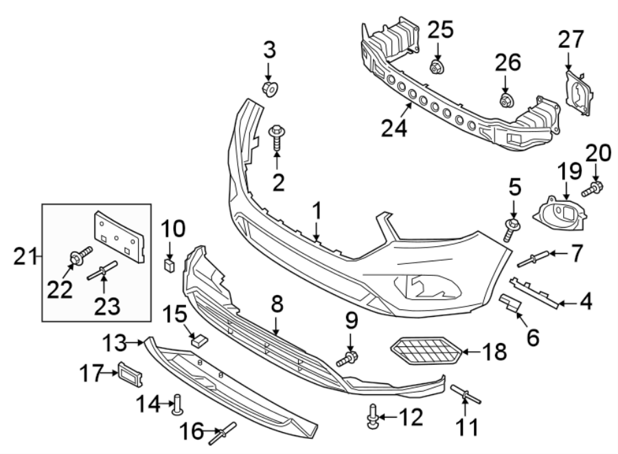 Diagram FRONT BUMPER & GRILLE. BUMPER & COMPONENTS. for your 2017 Lincoln MKZ Premiere Sedan 2.0L EcoBoost A/T AWD 