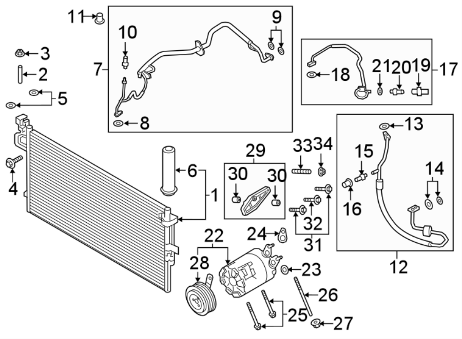 Diagram AIR CONDITIONER & HEATER. COMPRESSOR & LINES. CONDENSER. for your 2024 Ford F-150  STX Extended Cab Pickup Fleetside 