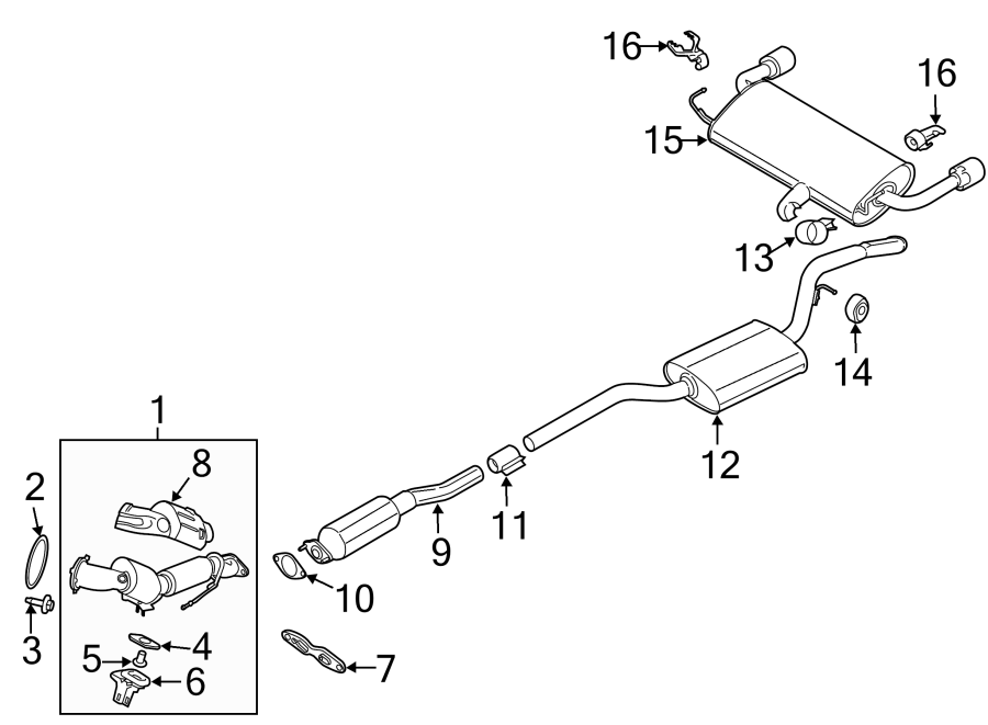 Diagram EXHAUST SYSTEM. EXHAUST COMPONENTS. for your Ford