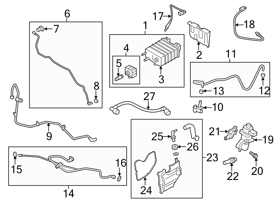 Diagram EMISSION SYSTEM. EMISSION COMPONENTS. for your 2008 Ford Fusion   