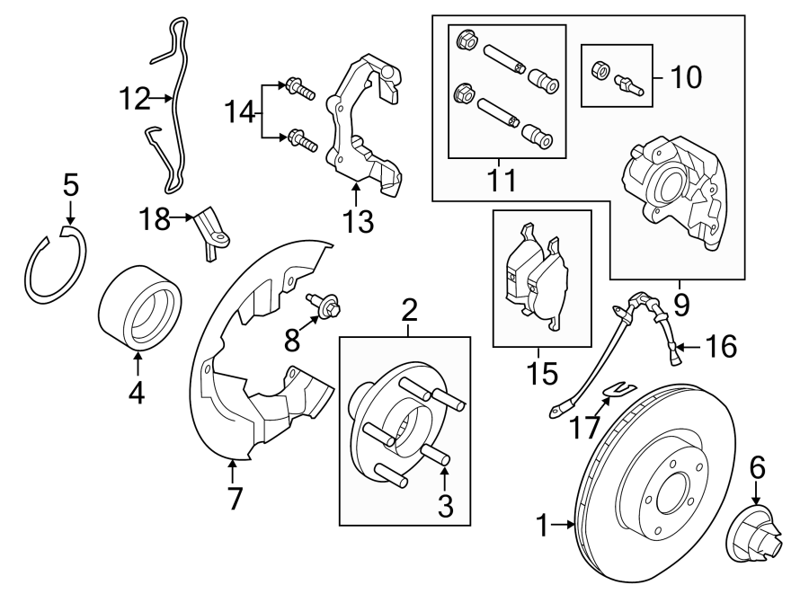 Diagram FRONT SUSPENSION. BRAKE COMPONENTS. for your 2019 Lincoln MKZ Hybrid Sedan  