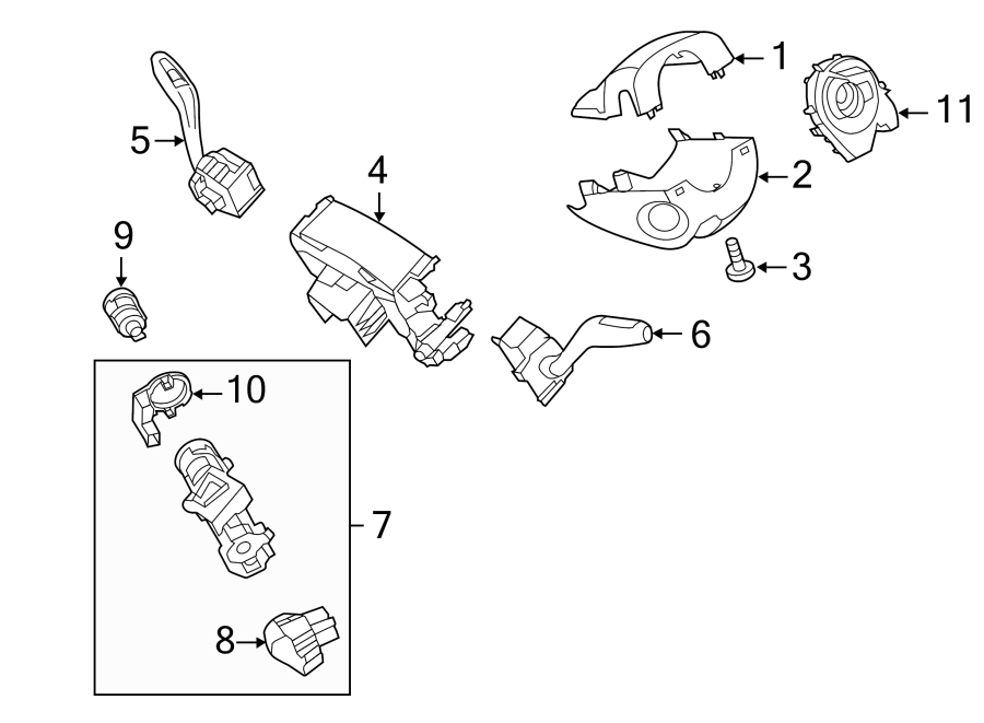 Diagram STEERING COLUMN. SHROUD. SWITCHES & LEVERS. for your 2000 Ford Focus   