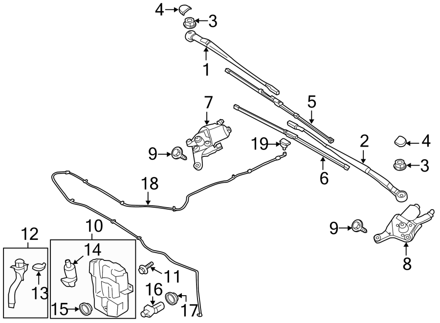 Diagram WINDSHIELD. WIPER & WASHER COMPONENTS. for your 2014 Lincoln MKZ Base Sedan 2.0L EcoBoost A/T FWD 