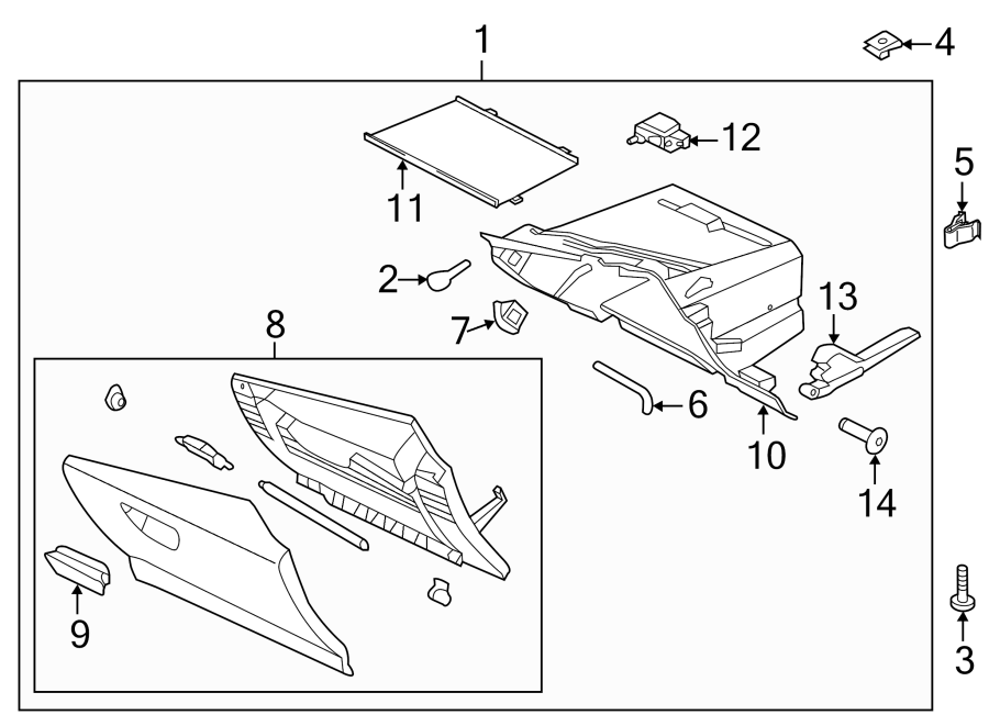 Diagram INSTRUMENT PANEL. GLOVE BOX. for your Ford Escape  