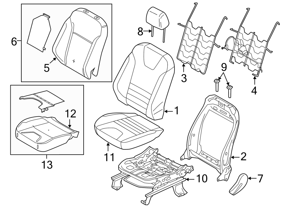 Diagram SEATS & TRACKS. DRIVER SEAT COMPONENTS. for your Ford