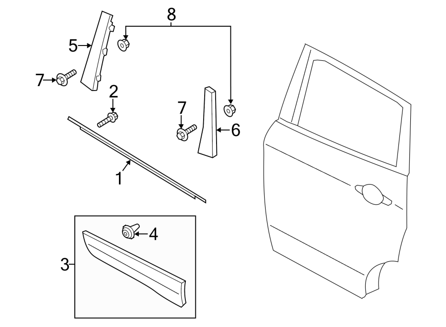 Diagram REAR DOOR. EXTERIOR TRIM. for your 2018 Ford F-150  XL Extended Cab Pickup Fleetside 