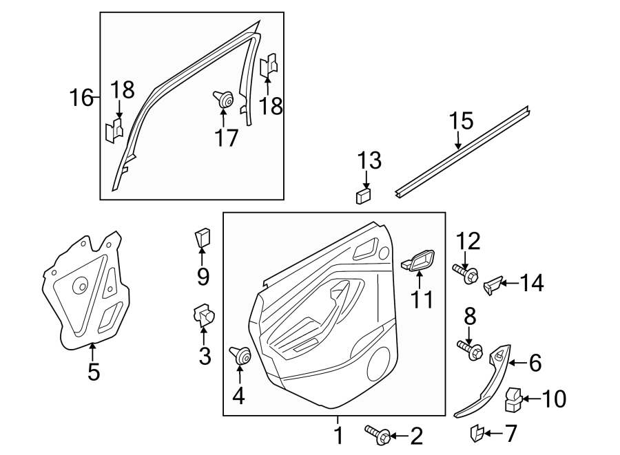 Diagram REAR DOOR. INTERIOR TRIM. for your 2019 Ford F-150 2.7L EcoBoost V6 A/T RWD Lariat Crew Cab Pickup Fleetside 