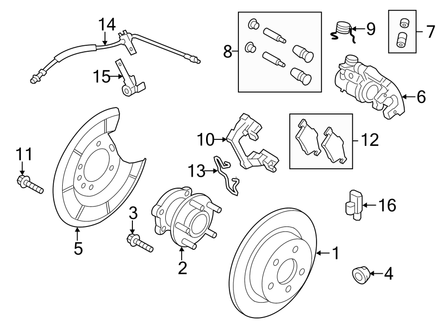 Diagram REAR SUSPENSION. BRAKE COMPONENTS. for your 2019 Lincoln MKZ   