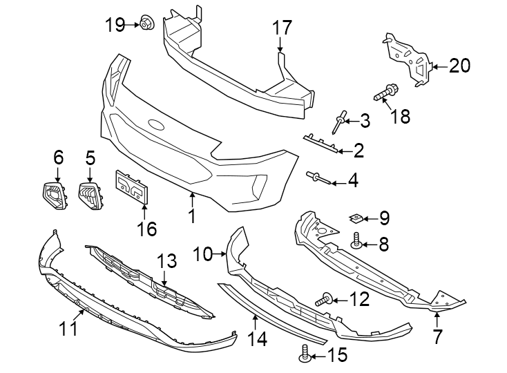 Diagram Front bumper & grille. Bumper & components. for your 1992 Ford F-150  XLT Lariat Standard Cab Pickup Fleetside 