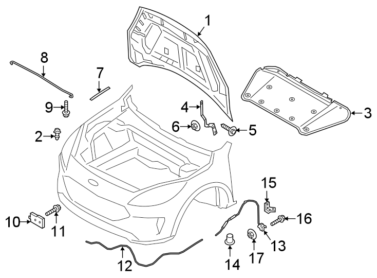 Diagram HOOD & COMPONENTS. for your 2018 Ford F-150 3.0L Power-Stroke V6 DIESEL A/T 4WD Lariat Extended Cab Pickup Fleetside 