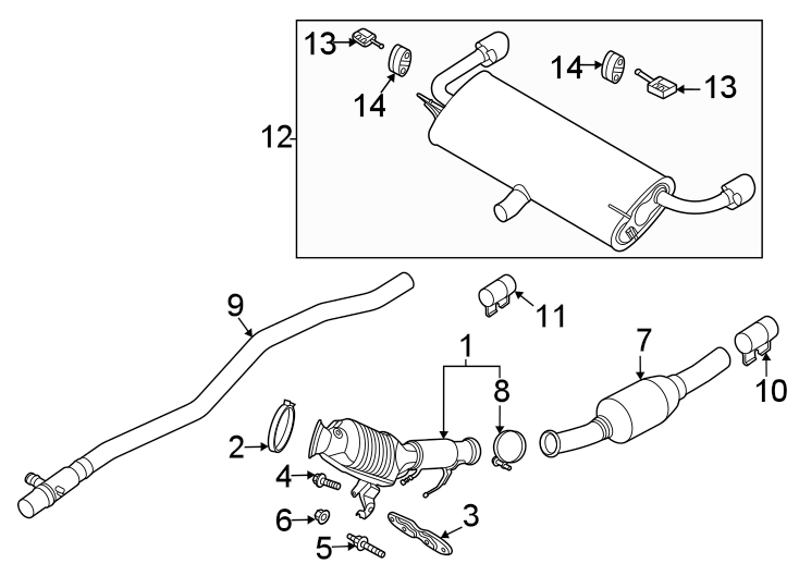 Diagram Exhaust system. Exhaust components. for your Ford